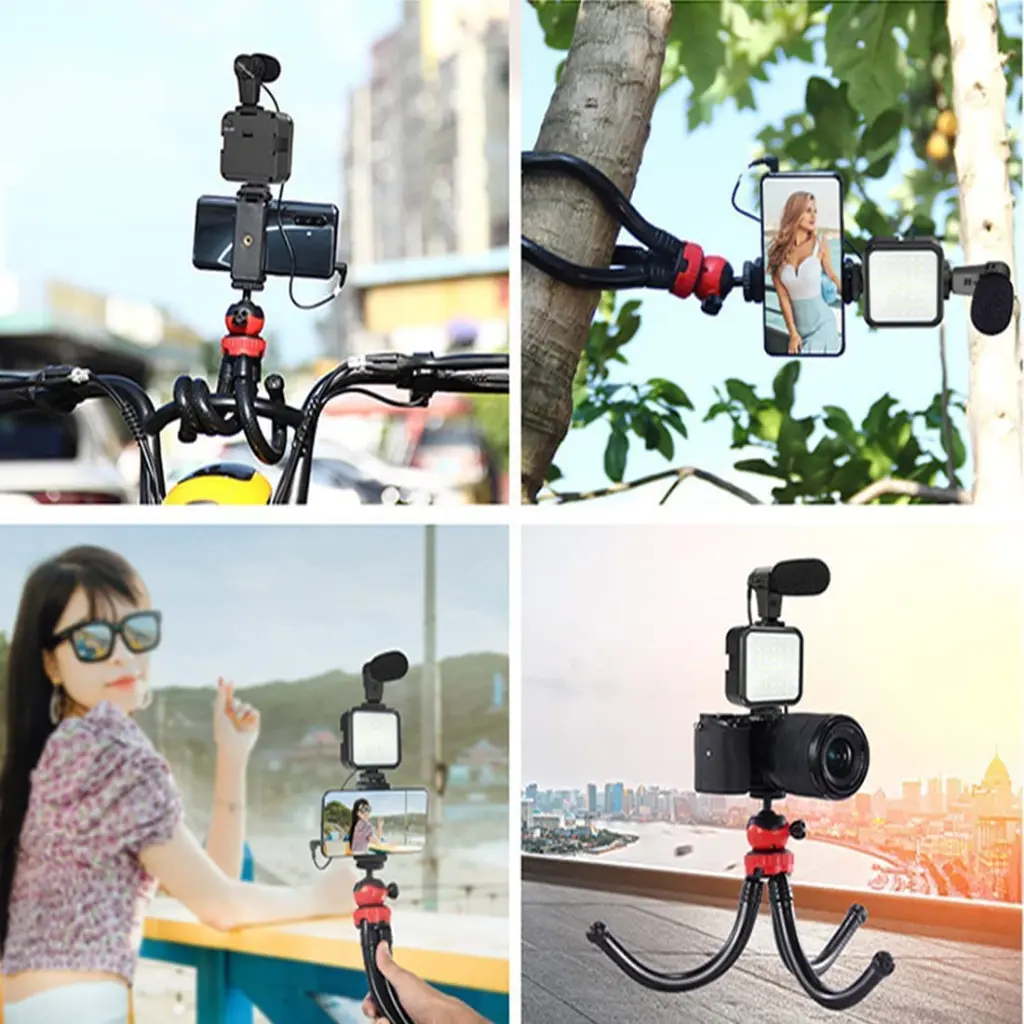 Video -Making Tripod Kit For Live Broadcast 3 In 1 With Microphone, Led Light, Mini Stand & Remote Control, Vloging Kit 2.webp