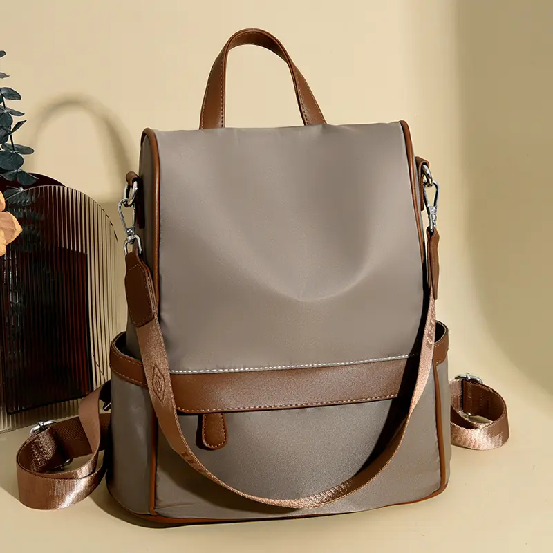 New Design Women Backpack Nylon Waterproof Anti-Theft Travel Bagpack (Coffee).webp