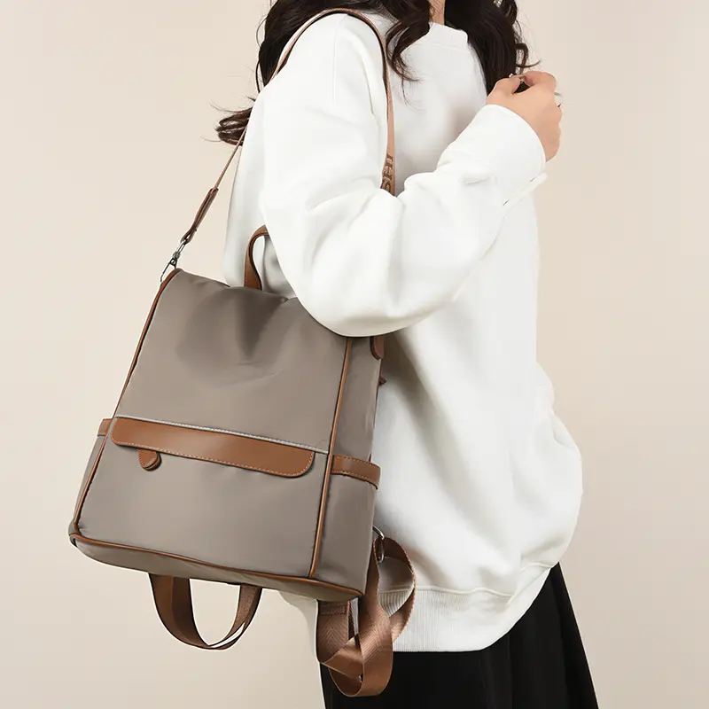 New Design Women Backpack Nylon Waterproof Anti-Theft Travel Bagpack (Coffee) 2.webp