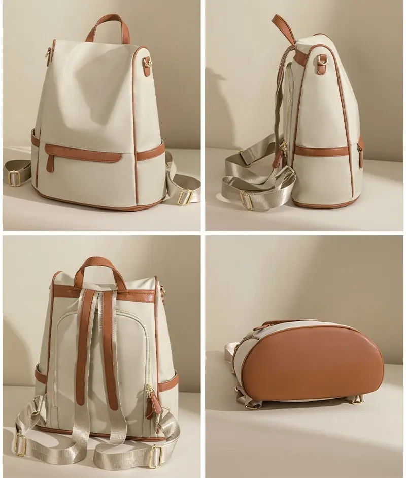 New Design Women Backpack Nylon Waterproof Anti-Theft Travel Bagpack (Apricot) 1.webp