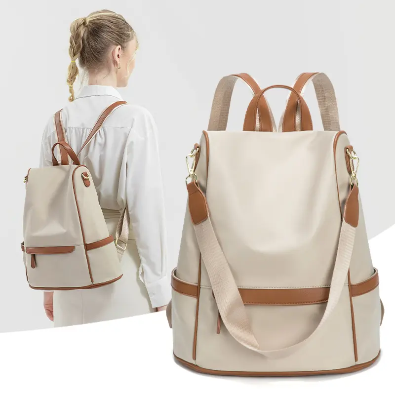New Design Women Backpack Nylon Waterproof Anti-Theft Travel Bagpack (Apricot) 2.webp