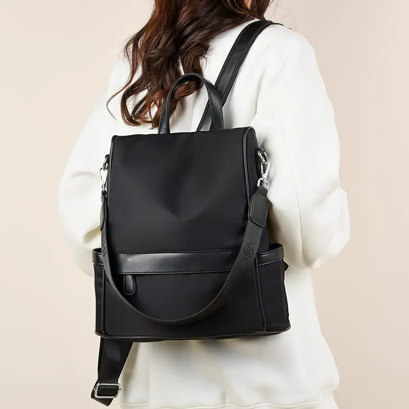 New Design Women Backpack Nylon Waterproof Anti-Theft Travel Bagpack (Black) 2.webp