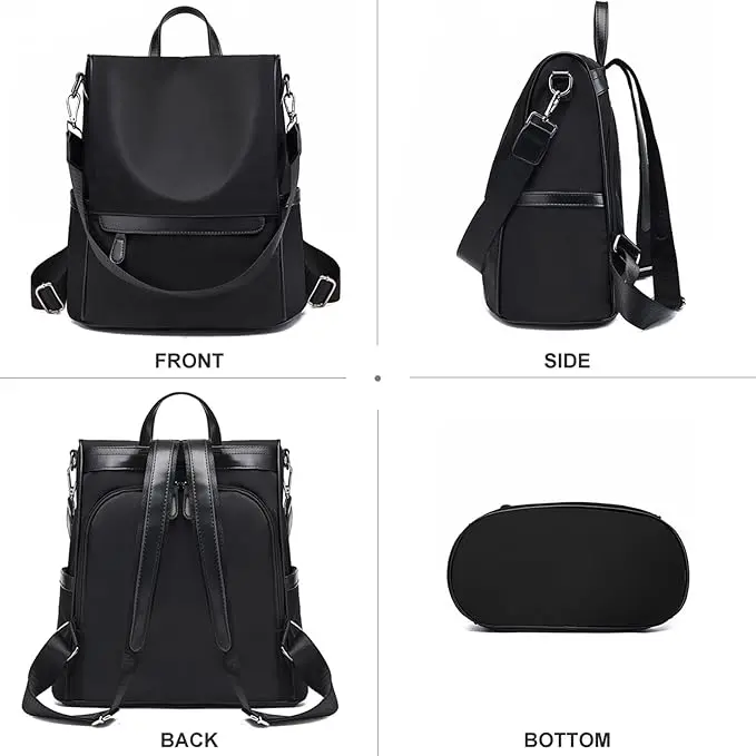 New Design Women Backpack Nylon Waterproof Anti-Theft Travel Bagpack (Black) 1.webp