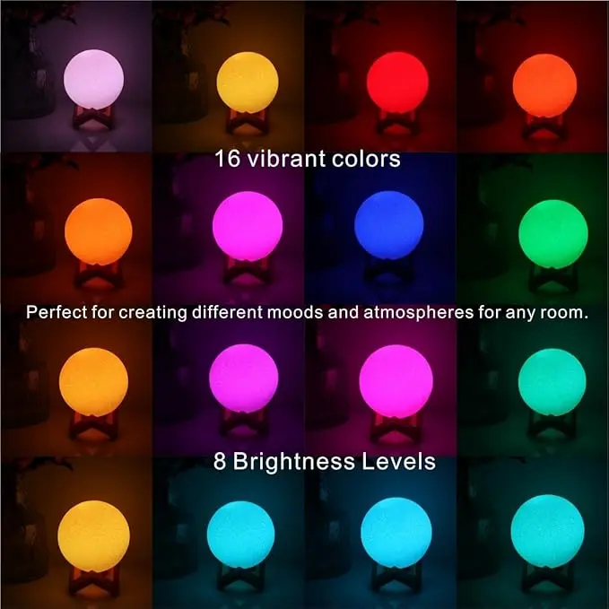 Moon Lamp ，3D Moon Light with 16 Color Changes, Touch & Remote Control – Realistic Moon Surface Texture, Type-C (USB) Charging Port. 2.webp