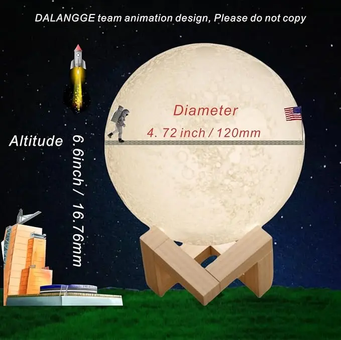 Moon Lamp ,3D Moon Light with 16 Color Changes, Touch & Remote Control – Realistic Moon Surface Texture, Type-C (USB) Charging Port. 4.webp