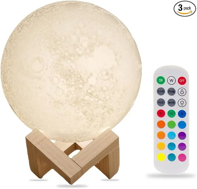 Moon Lamp ，3D Moon Light with 16 Color Changes, Touch & Remote Control – Realistic Moon Surface Texture, Type-C (USB) Charging Port..webp