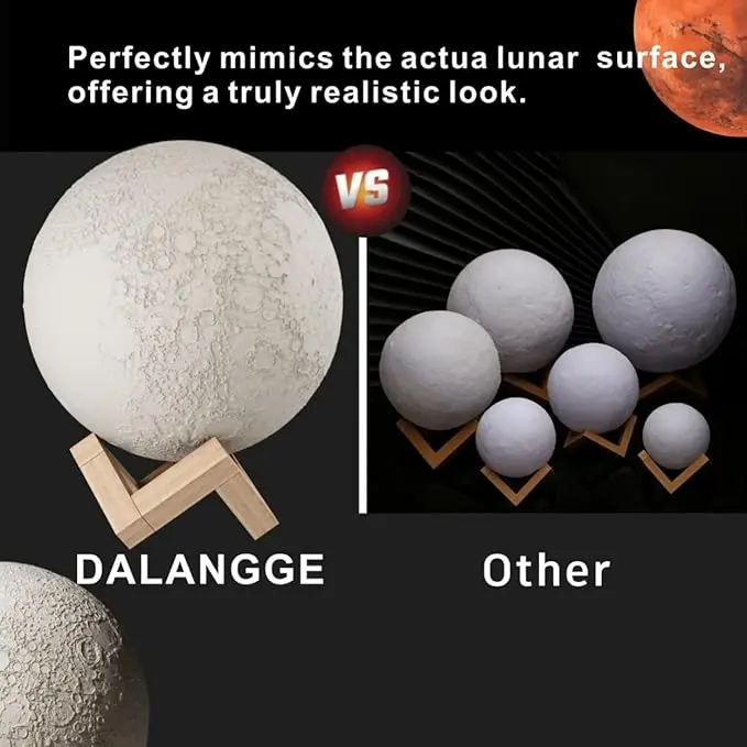 Moon Lamp ,3D Moon Light with 16 Color Changes, Touch & Remote Control – Realistic Moon Surface Texture, Type-C (USB) Charging Port. 1.webp